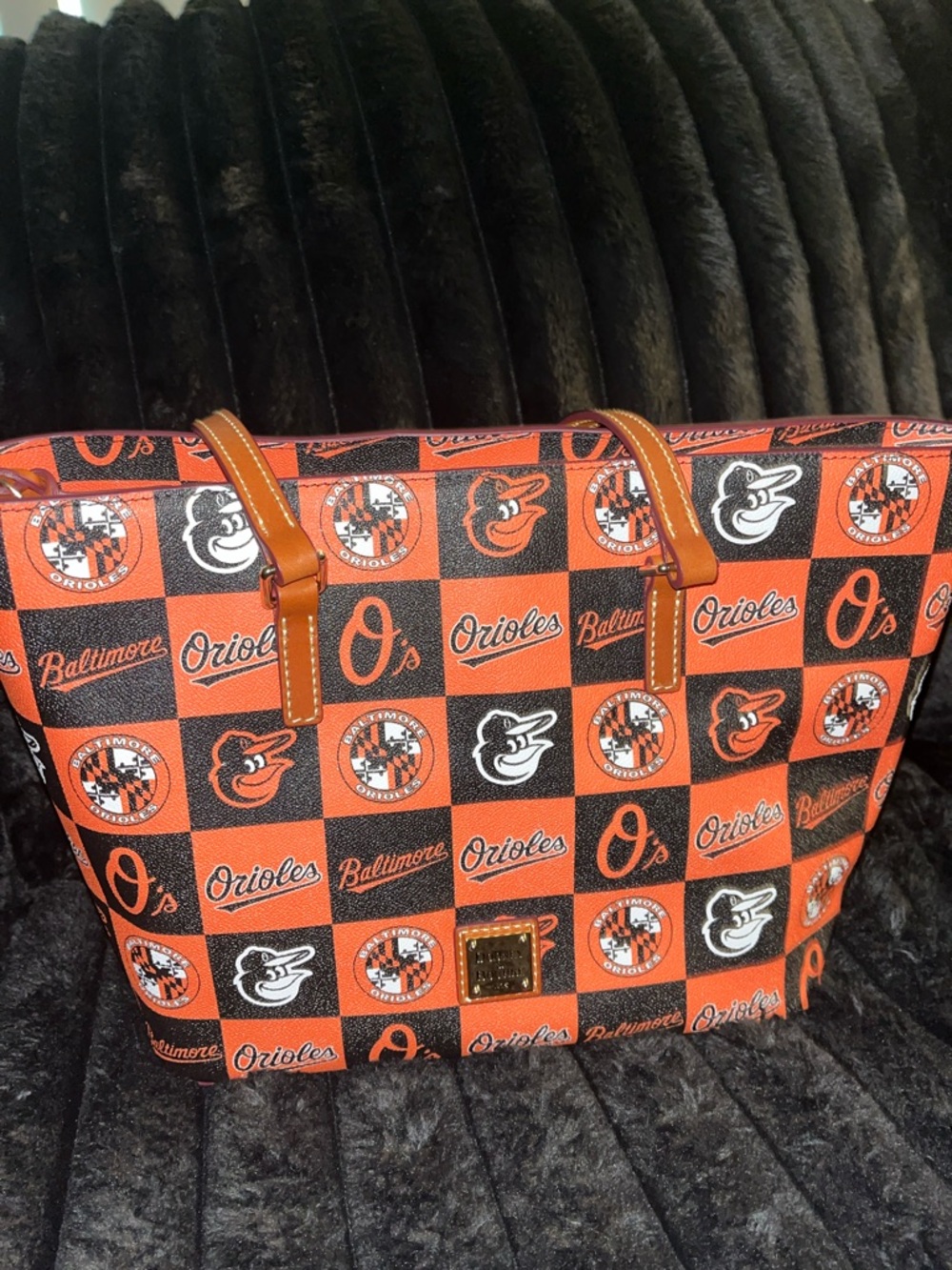 Authentic Dooney & Bourke Baltimore Orioles Patterned Tote Bag - Orange/Black